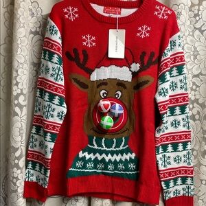 Fun Festive Red Reindeer Crewneck Sweater